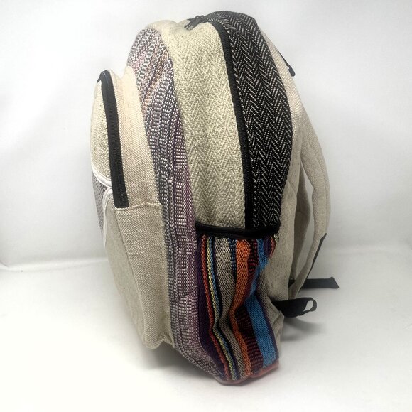 Great for on the Go! Pure Hemp Stripe Handmade Hemp Backpack with Laptop Sleeve